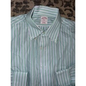 Brooks Brothers Green striped button-down dress shirt size 16–6/7‎ large